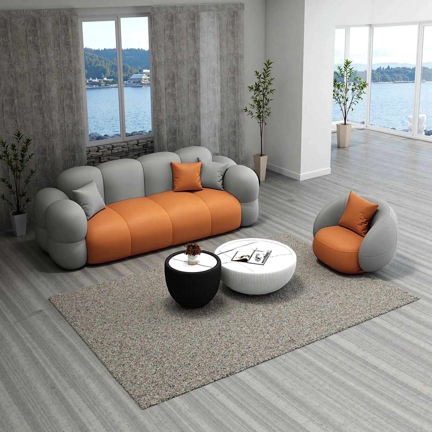 Aihm-Lon Commercial Use Grey Sofa Set with Stool and Coffee Tables for Reception Area 63"-102"
