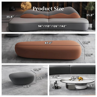 Aihm-Lon Commercial Grade Sofa Set with Stool and Coffee Tables 94"-142"