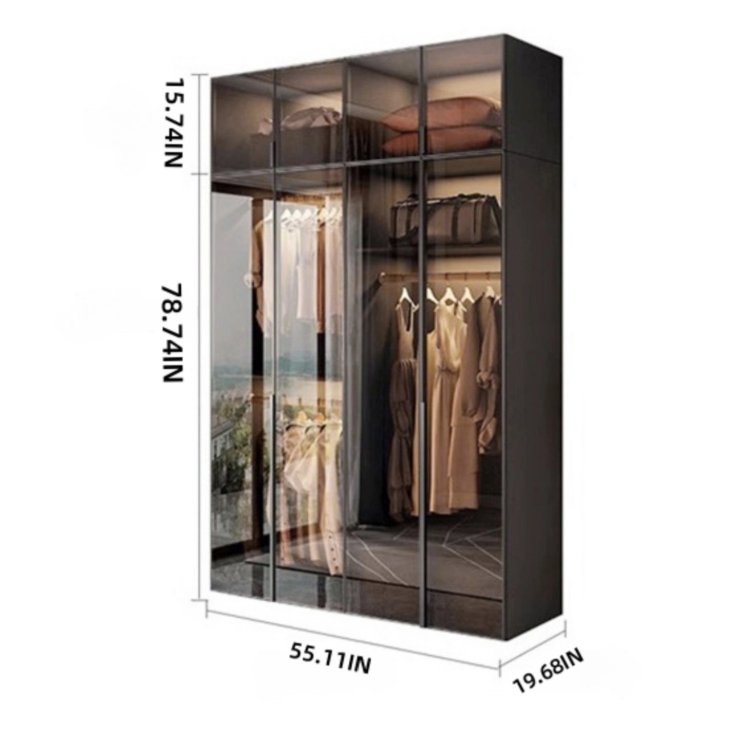 Aihm-Lon Wardrobe with Transparent Glass Doors and Sensor Light 63"-94"