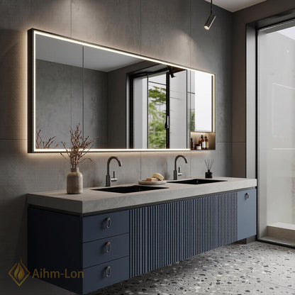 60''-96'' Double Bathroom Vanity with Sink Sleek Wall Mounted Ribbed Blue Finish