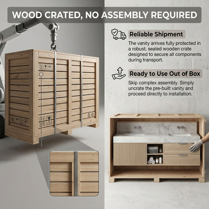 60''-96'' Modern Bathroom Vanity with Sink Textured Slatted Front Wood Grain Cabinet
