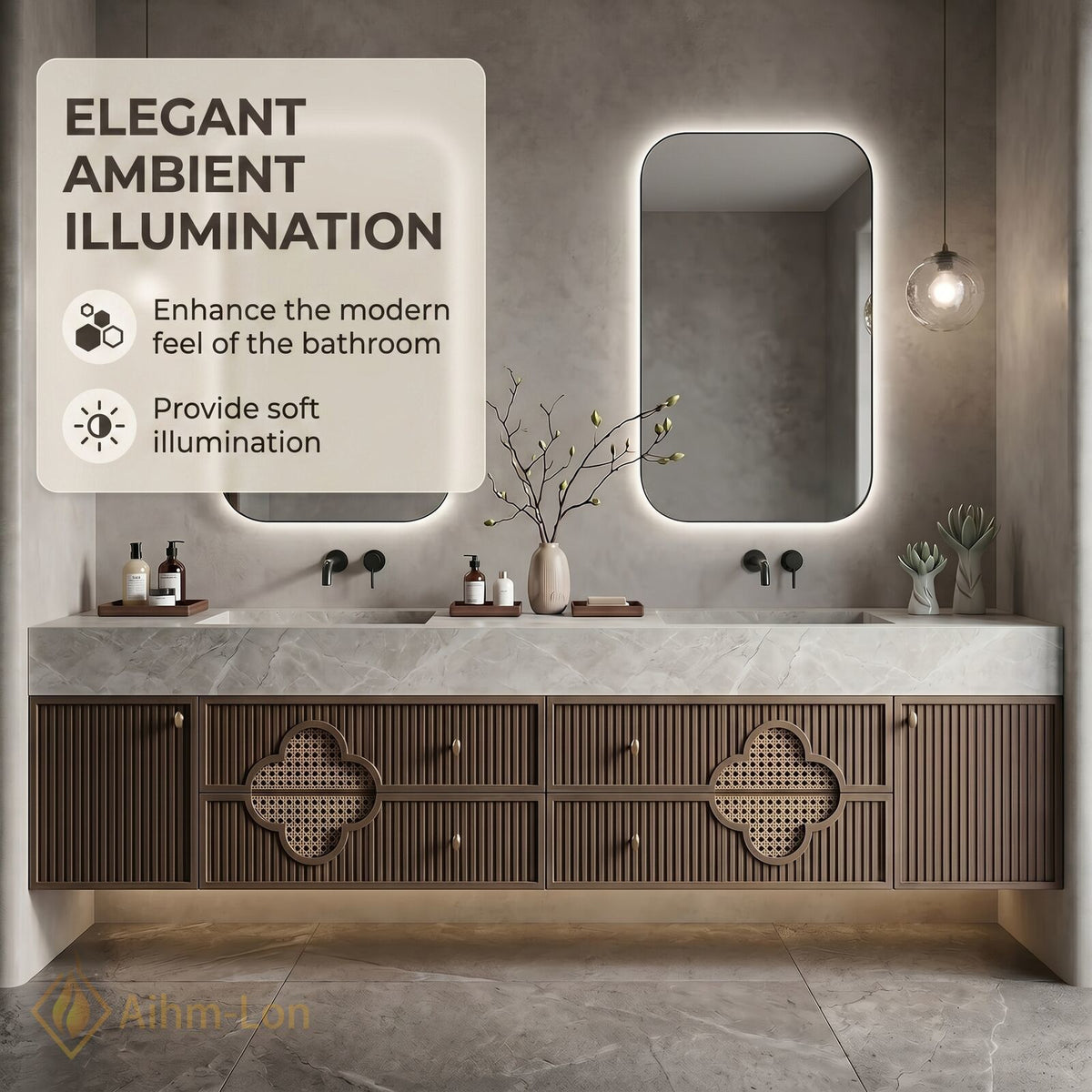 60''-96'' Double Bathroom Vanity with Sink Floating Recessed Panel Doors Natural Woven