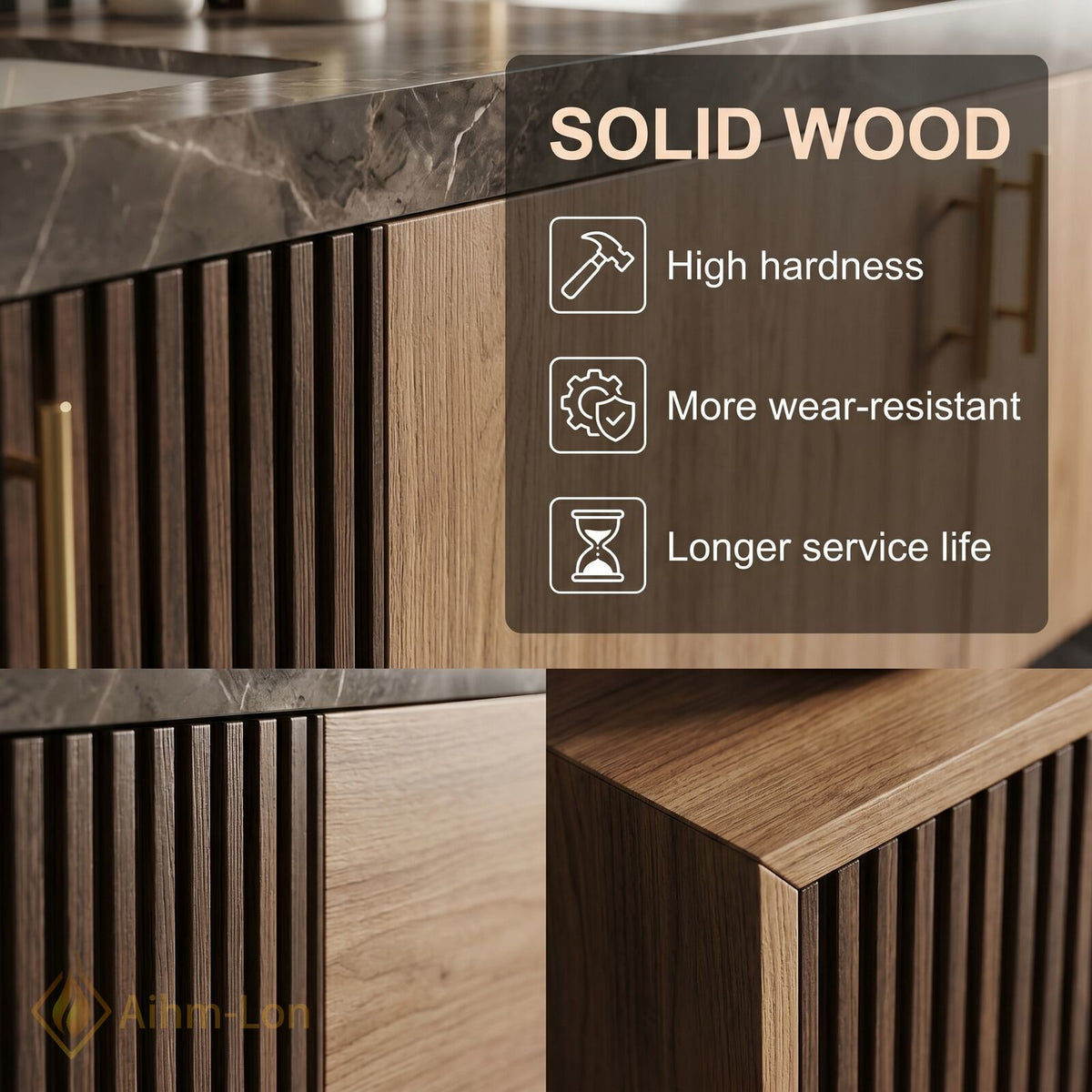 76''-96'' Double Bathroom Vanity with Sink Slatted Side Panels Dark Walnut Finish