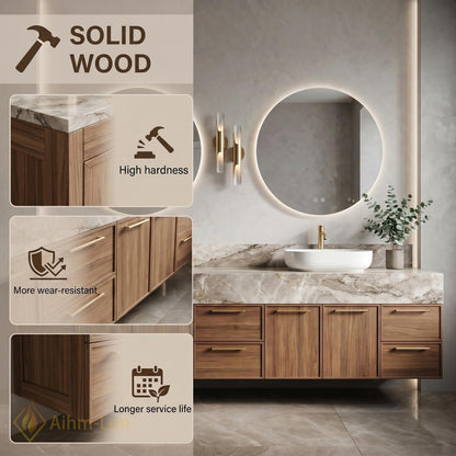 78''-96'' Double Bathroom Vanity with Sink Floating Marble-Top Drawers Storage Sleek