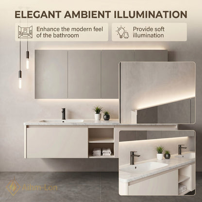 60''-96'' Floating Bathroom Vanity with Sink Dual Basin Center Shelving Soft Matte Finish
