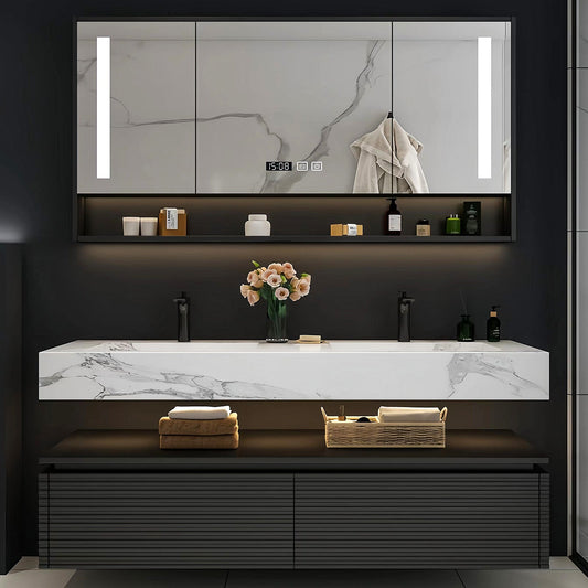 52"-78"Modern Vanity Double Sink Open Storage and LED Smart Mirror