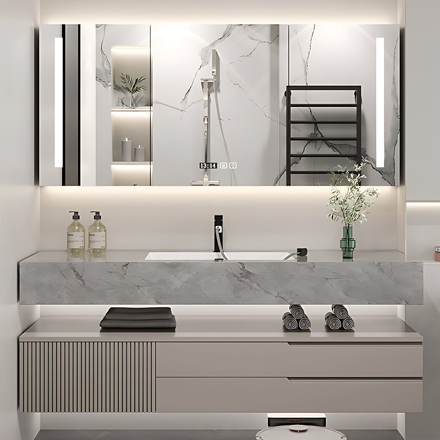 36"-72"Bathroom Vanity with Sink Floating Solid Wood Geometric Texture