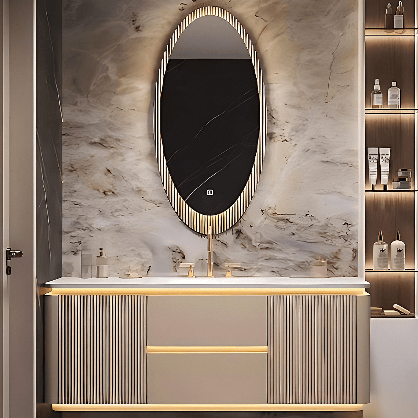 36"- 60" Luxury Bathroom Vanity with Single Sink & Lntelligent Defogging Mirror