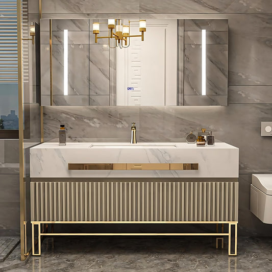 36"- 68" Freestanding Gold Bathroom Vanity Set with Smart Light Cabinet