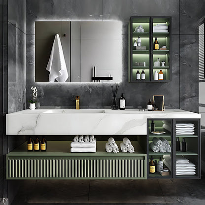36"- 78" Green Bath Vanity Set with Defogging Mirror & Single Sink Floating