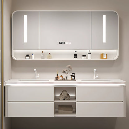 52"-96"High Gloss White Double Basin Floating Bathroom Vanity