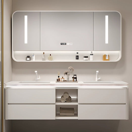52"-96"High Gloss White Double Basin Floating Bathroom Vanity