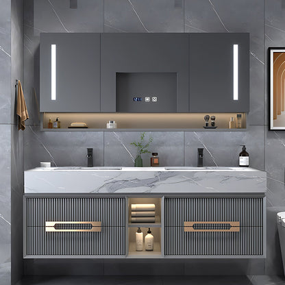 60“-96”Floating Bathroom Vanity with Lacquer Finish, Showing Vertical Lattice Texture