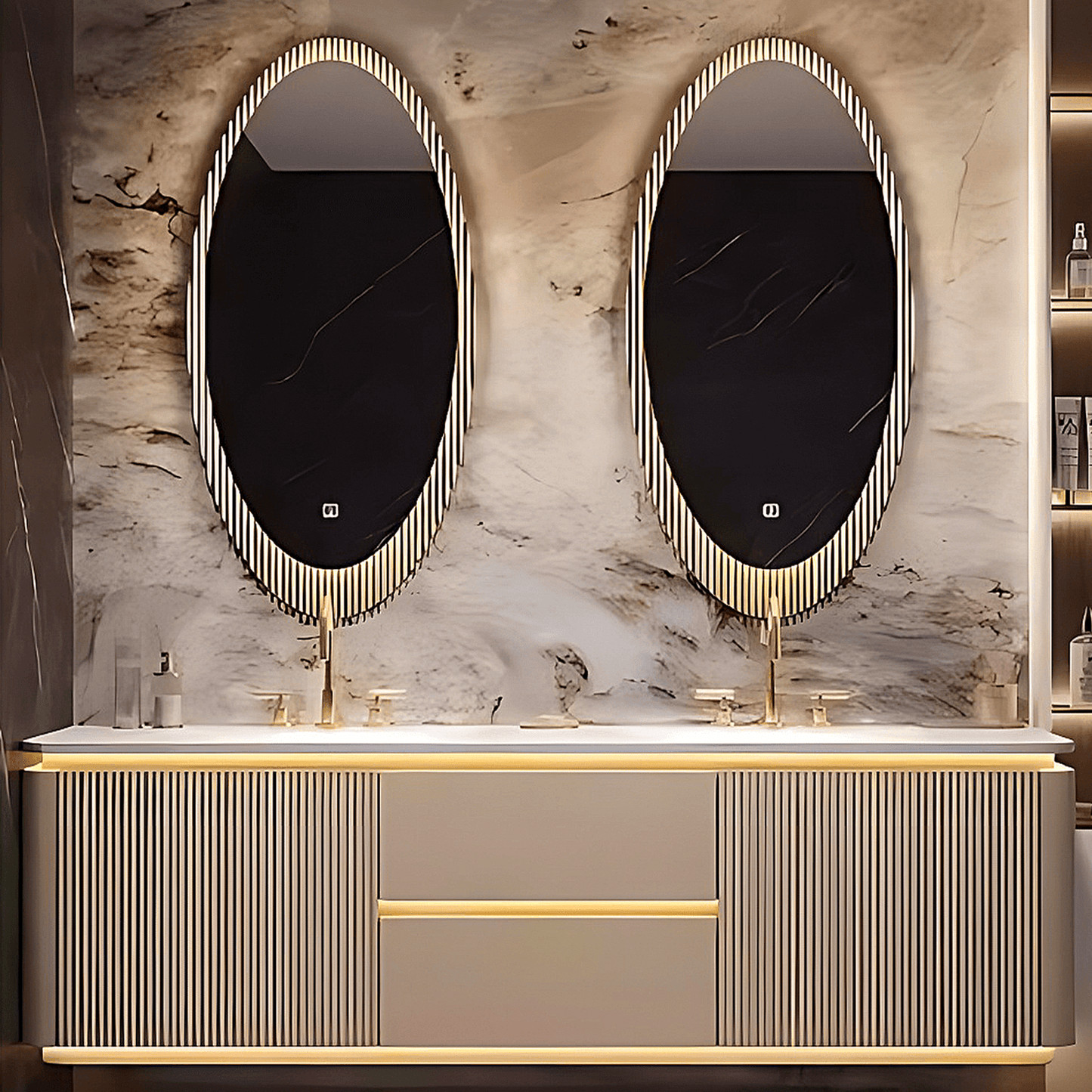 52"- 96" Luxury Bathroom Vanity with Double Sink & Lntelligent Defogging Mirror Gold