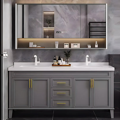 52"- 96"  Modern Bathroom Vanity Set with Double Sink and Defogging Mirror Cabinet Gray