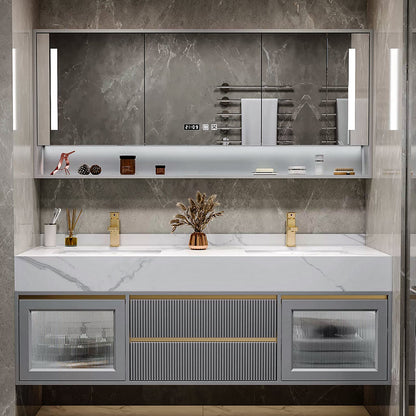52"- 96" Modern  Grey Bathroom Vanity Set with Ceramic Basin and Smart Mirror Cabinet Double