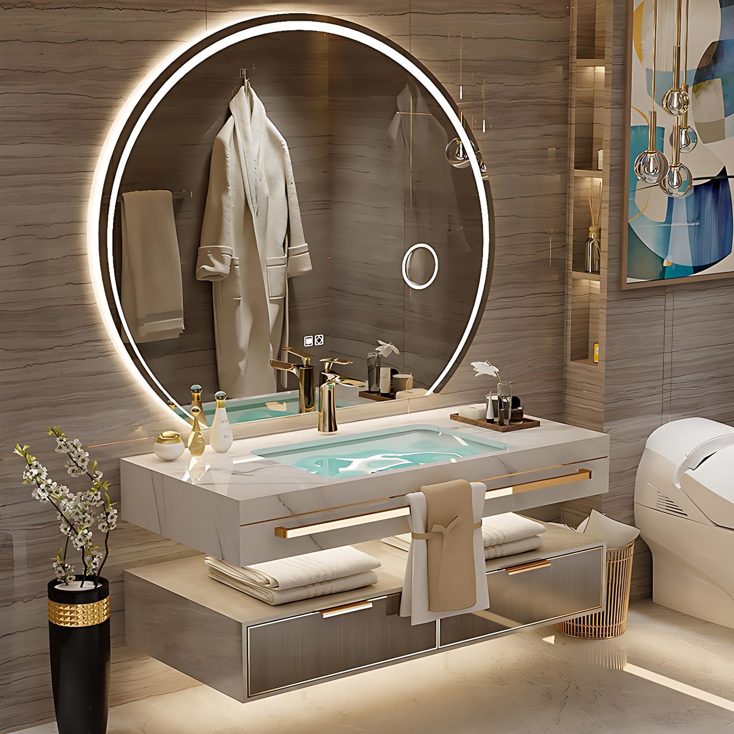 36"- 60" Modern Bathroom Vanity Set with Round Intelligent Mirror