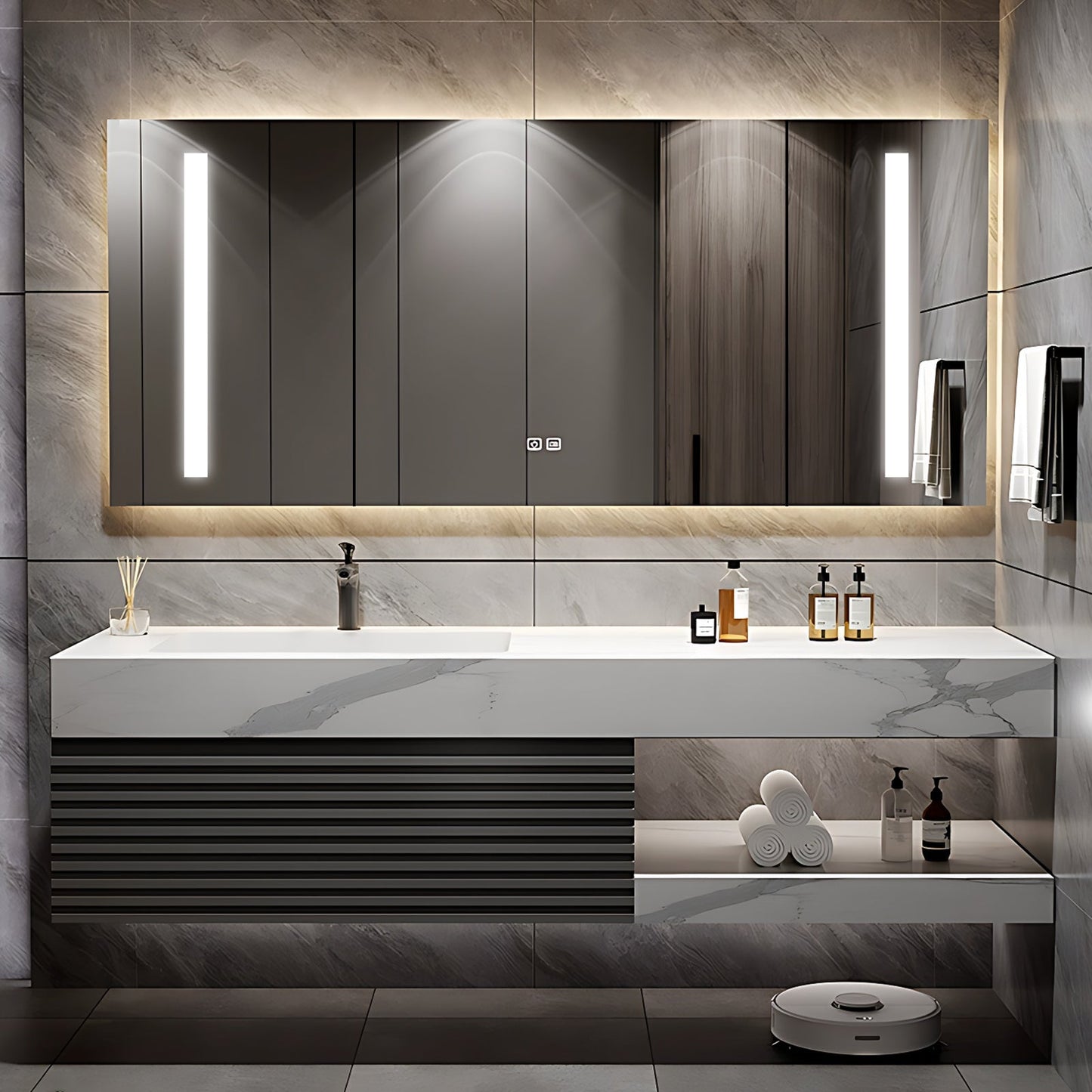40"-72"Bathroom Vanity with Sink, Floating Solid Wood  Cabinet with Striped Door Panel