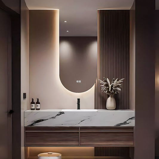 40"-72" Modern Floating Bathroom Vanity with Slate Countertop Smart Mirror