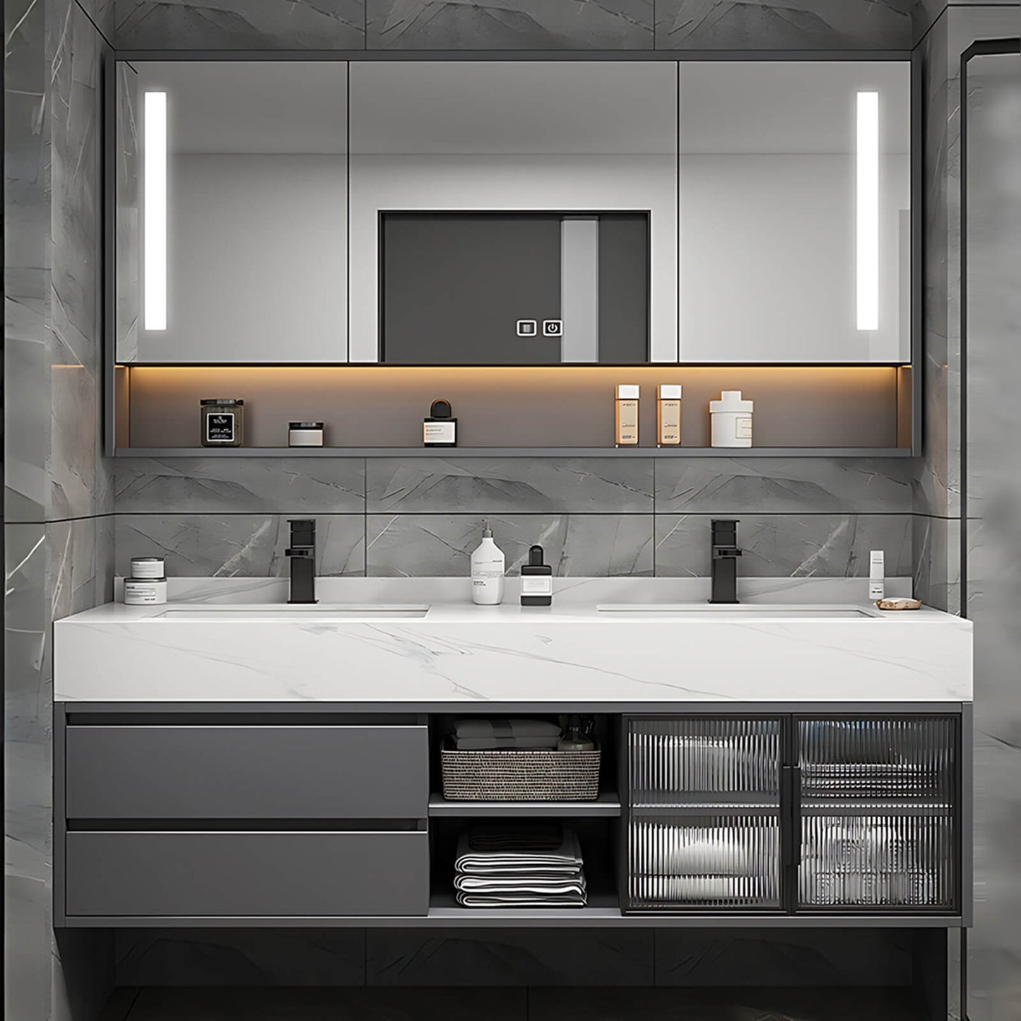 36"- 78" Modern Vanity Set for Bathroom with Smart LED Mirror and Sink