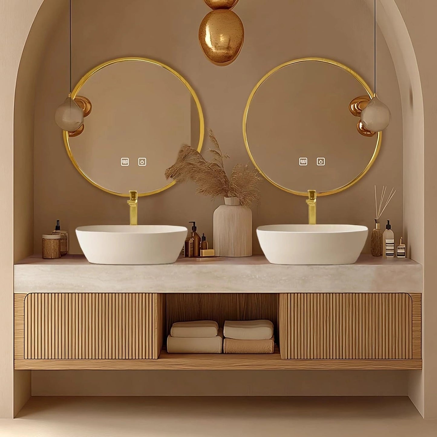 60"-96"Floating Bathroom Vanity with Double Sinks Includes Round Mirror