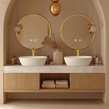 60"-96"Floating Bathroom Vanity with Double Sinks Includes Round Mirror