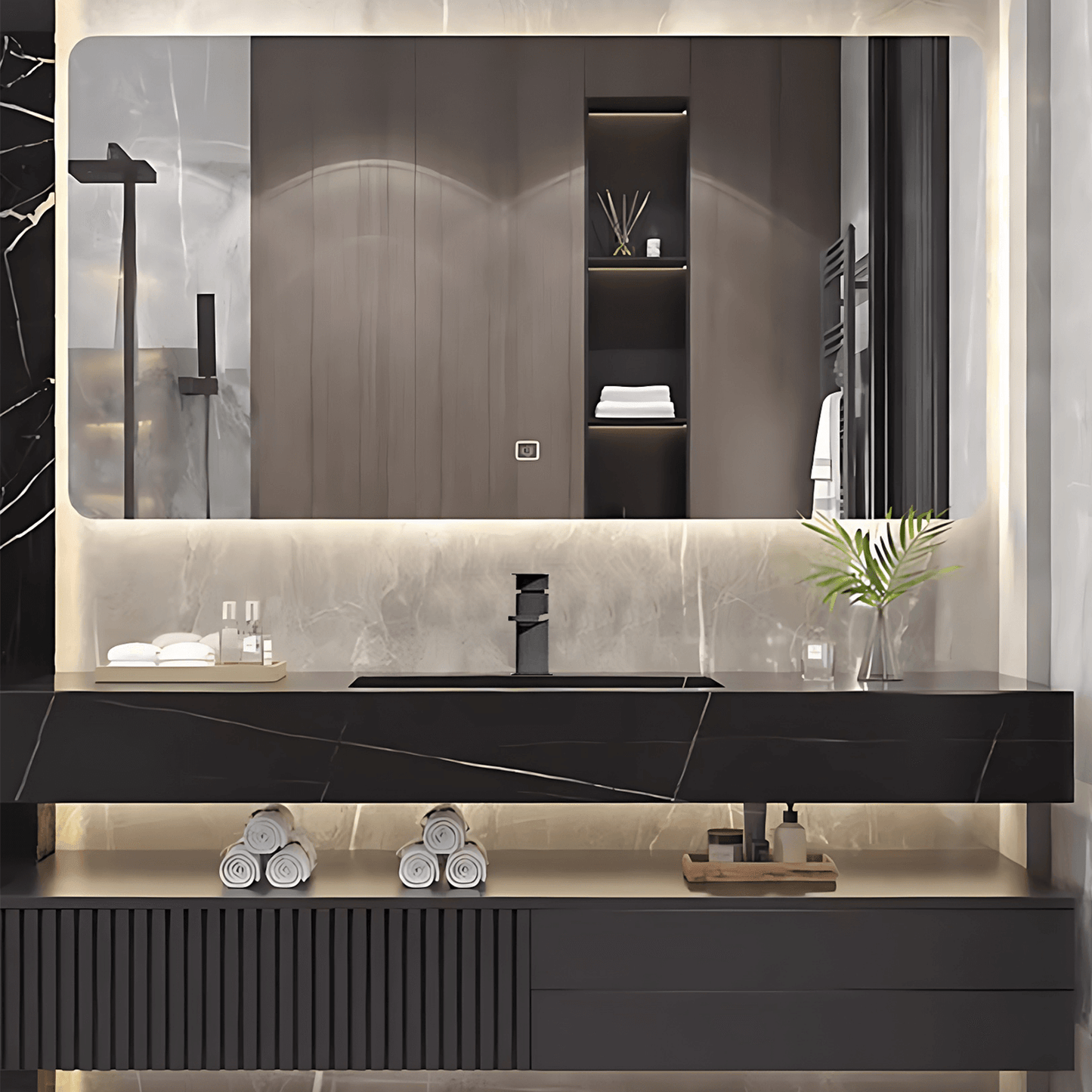 32"- 72" Modern Black Bathroom Vanity Set with Mirror and Single Basin