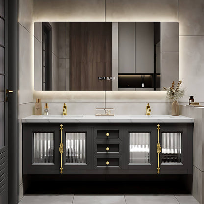 56"- 96"Elegant Double Sink Bathroom Vanity with Sense of Atmosphere Defogging Mirror