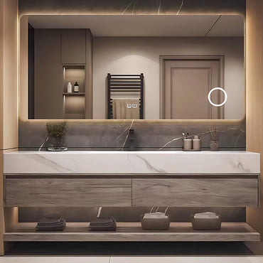 84‘’Solid Wood Bathroom Vanity Set with Integrated Sink and Smart Mirror
