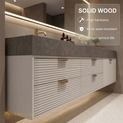 60''-96'' Double Bathroom Vanity with Sink Grey Modern Stone Texture Top Ribbed