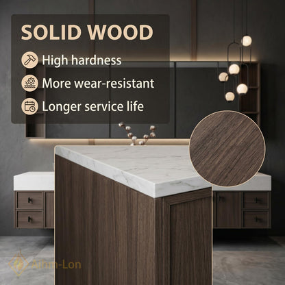 60''-96'' Double Bathroom Vanity with Sink Modern Floating White Stone Top Dark