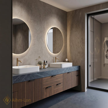 74''-96'' Double Bathroom Vanity with Sink Dark-Walnut Modern Floating Walnut