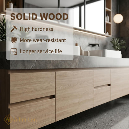 60''-96'' Double Bathroom Vanity with Sink Floating Grey Stone Top Wood Grain