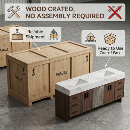 78''-96'' Modern Bathroom Vanity with Sink Double Sink Dark Wood Frame Round Mirror Cabinet