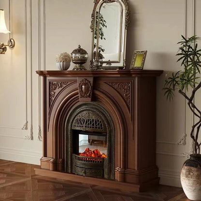 Aihm-Lon Brown Vintage Electric Fireplace Includes Arched Birdcage 47.24”(Bright brass birdcage)