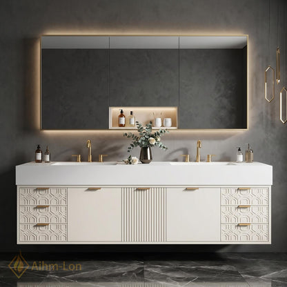 60''-96'' Double Bathroom Vanity with Sink Modern Floating Integrated Mirror Spacious Storage