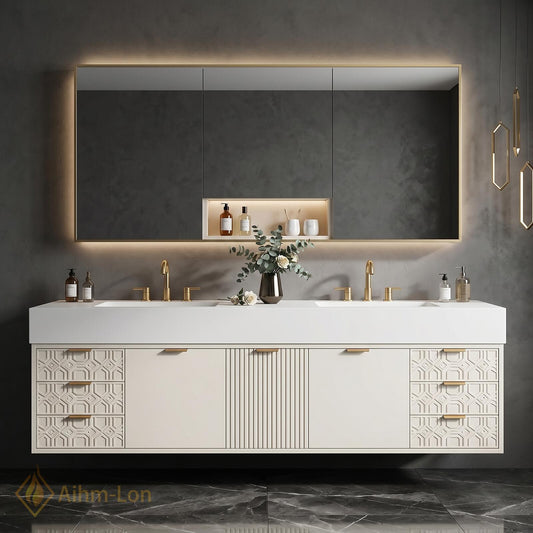 60''-96'' Double Bathroom Vanity with Sink Modern Floating Integrated Mirror Spacious Storage