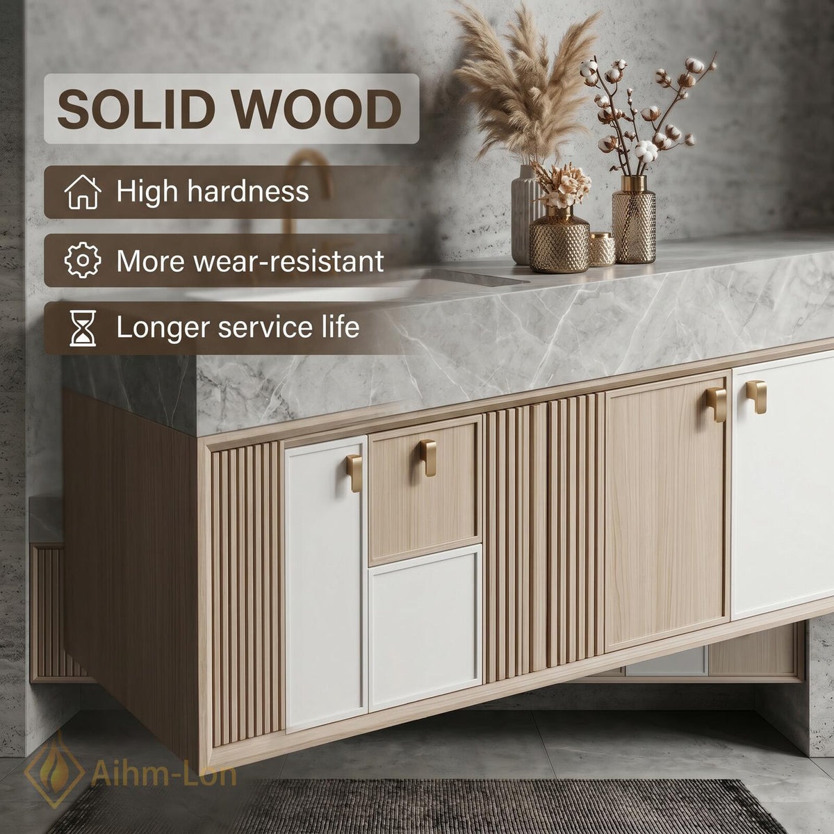 76''-96'' Double Bathroom Vanity with Sink Floating Double Oak Finish Slatted Side