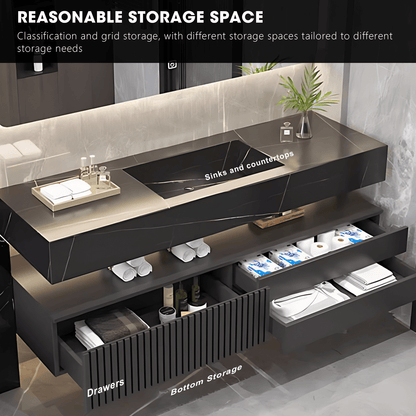 32"- 72" Modern Black Bathroom Vanity Set with Mirror and Single Basin
