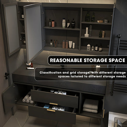 36"-68"Floating Bathroom Vanities with Sink Includes Wood Grain Style Slate Countertop