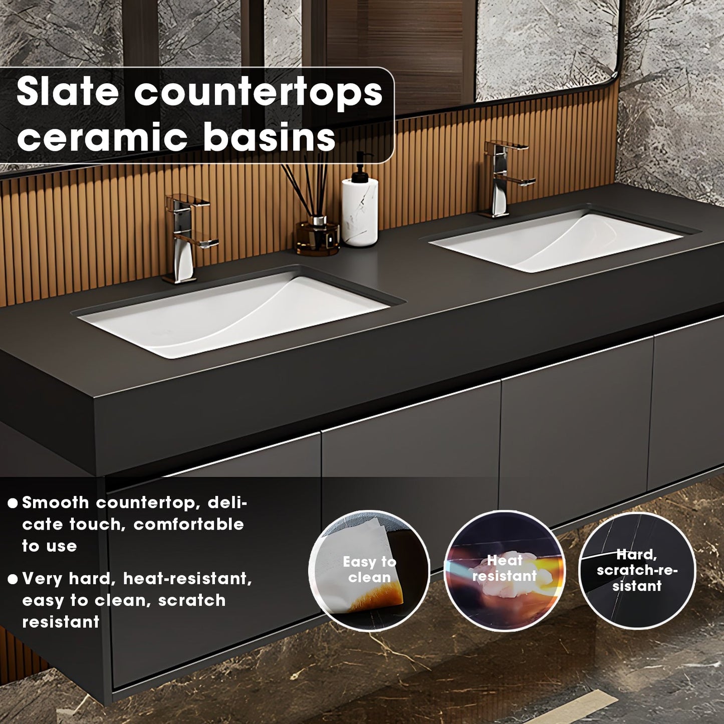 52"- 96"  Modern Floating Double Sink Bathroom Vanity Set,  Smart Mirror Cabinet