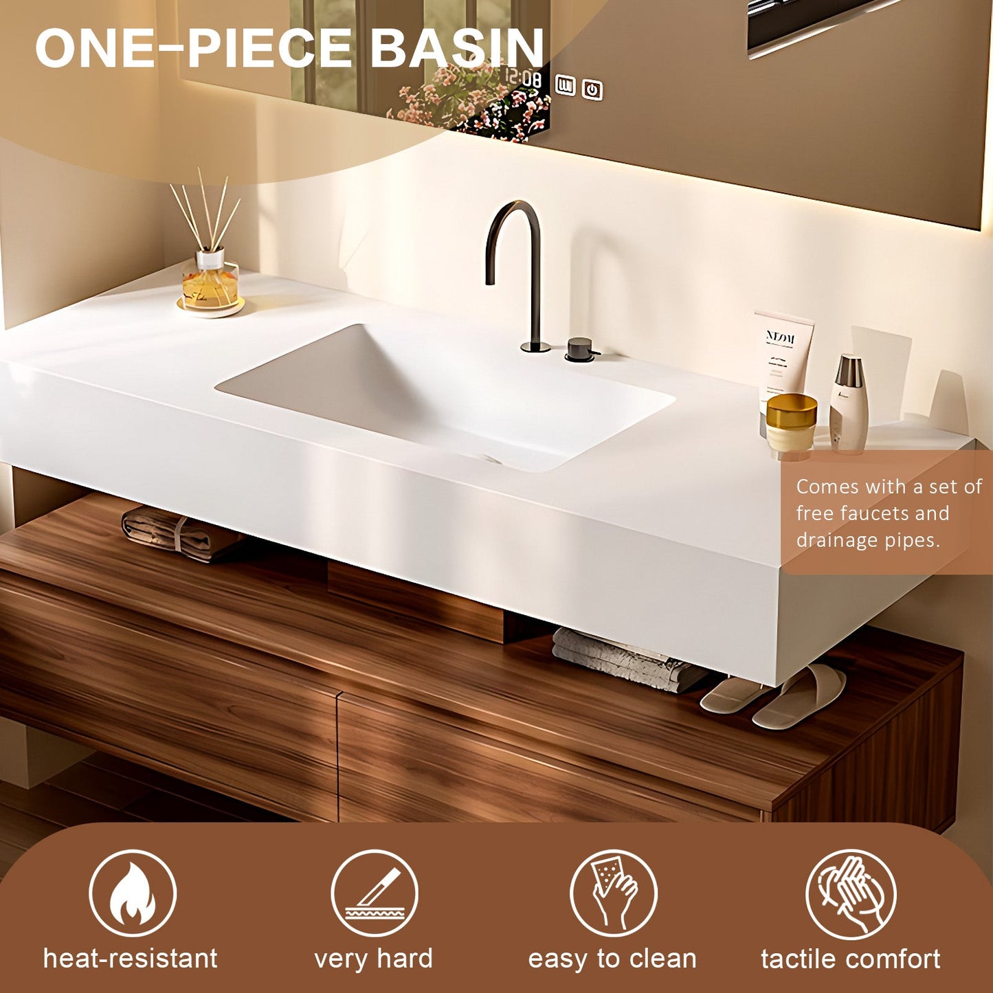 40‘’-64‘’ Modern Bathroom White Sink Vanity With Large Wooden Drawers
