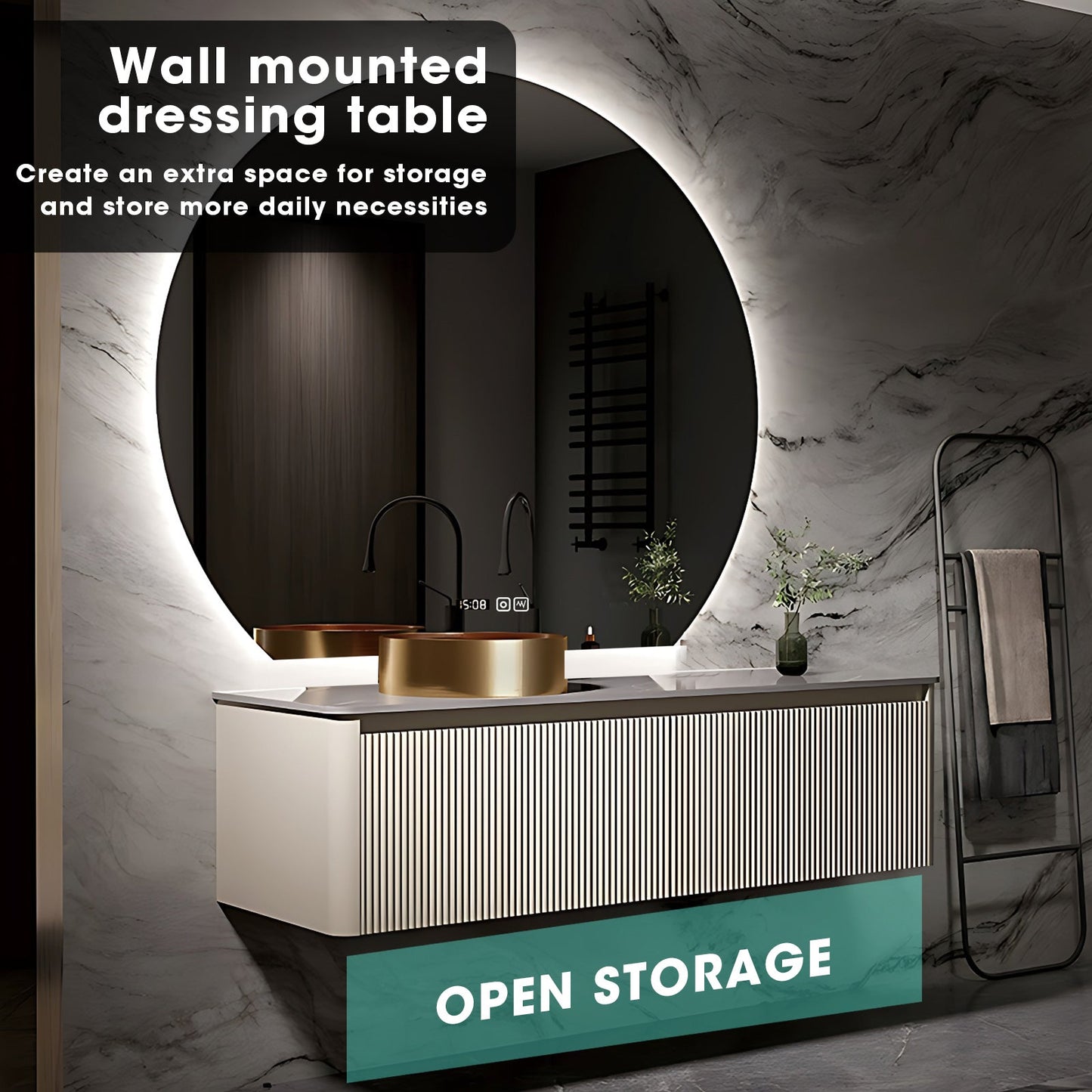 36"- 72" Modern Sink Wall Mounted Bath Vanity Set with Smart Defogging Mirror