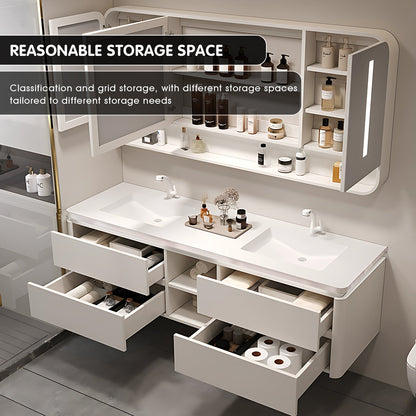 52"-96"High Gloss White Double Basin Floating Bathroom Vanity