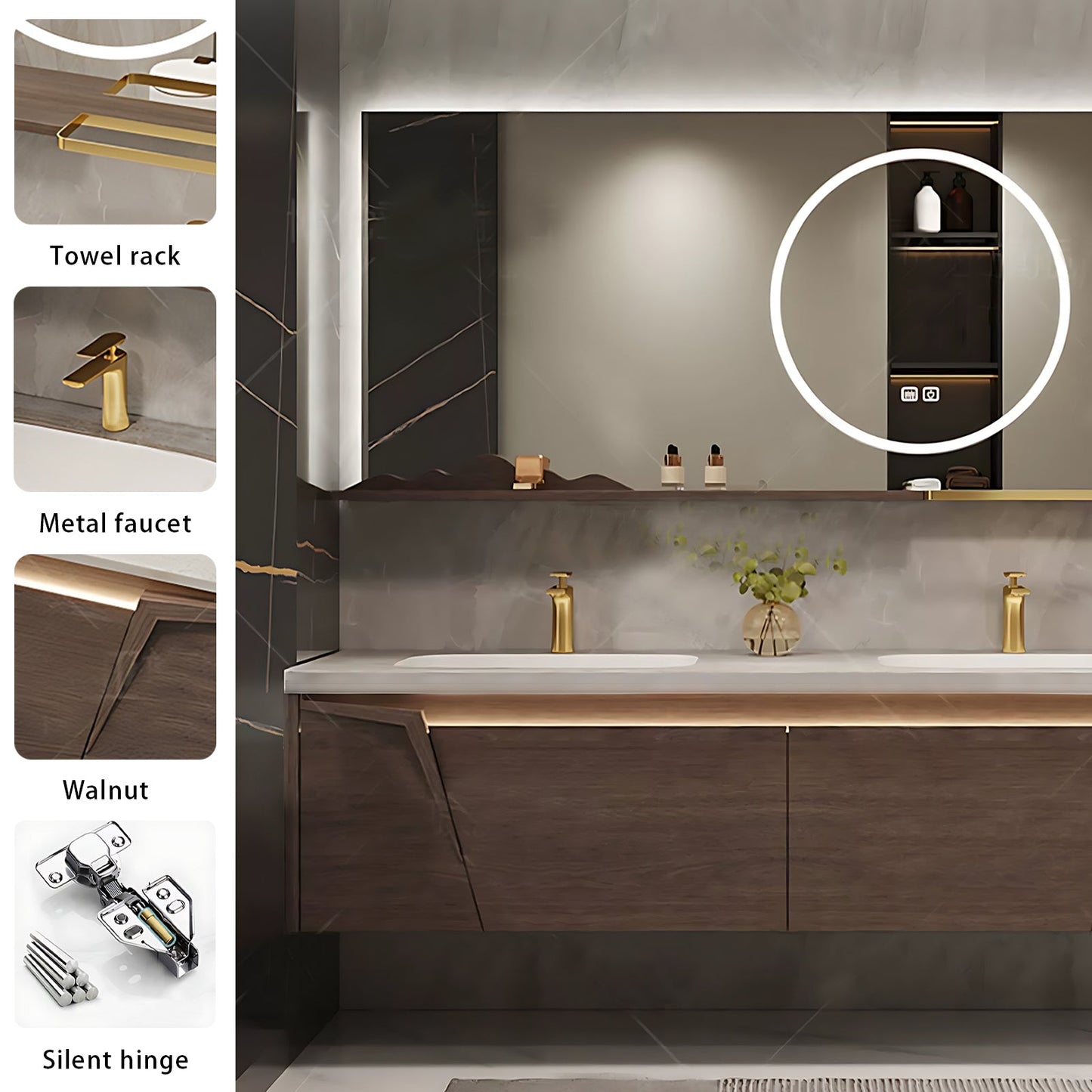 52"- 96"  Modern Solid Wood Double Sink Bathroom Vanity Set with Smart Mirror , Floating