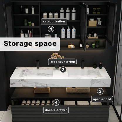 52"-78"Modern Vanity Double Sink Open Storage and LED Smart Mirror