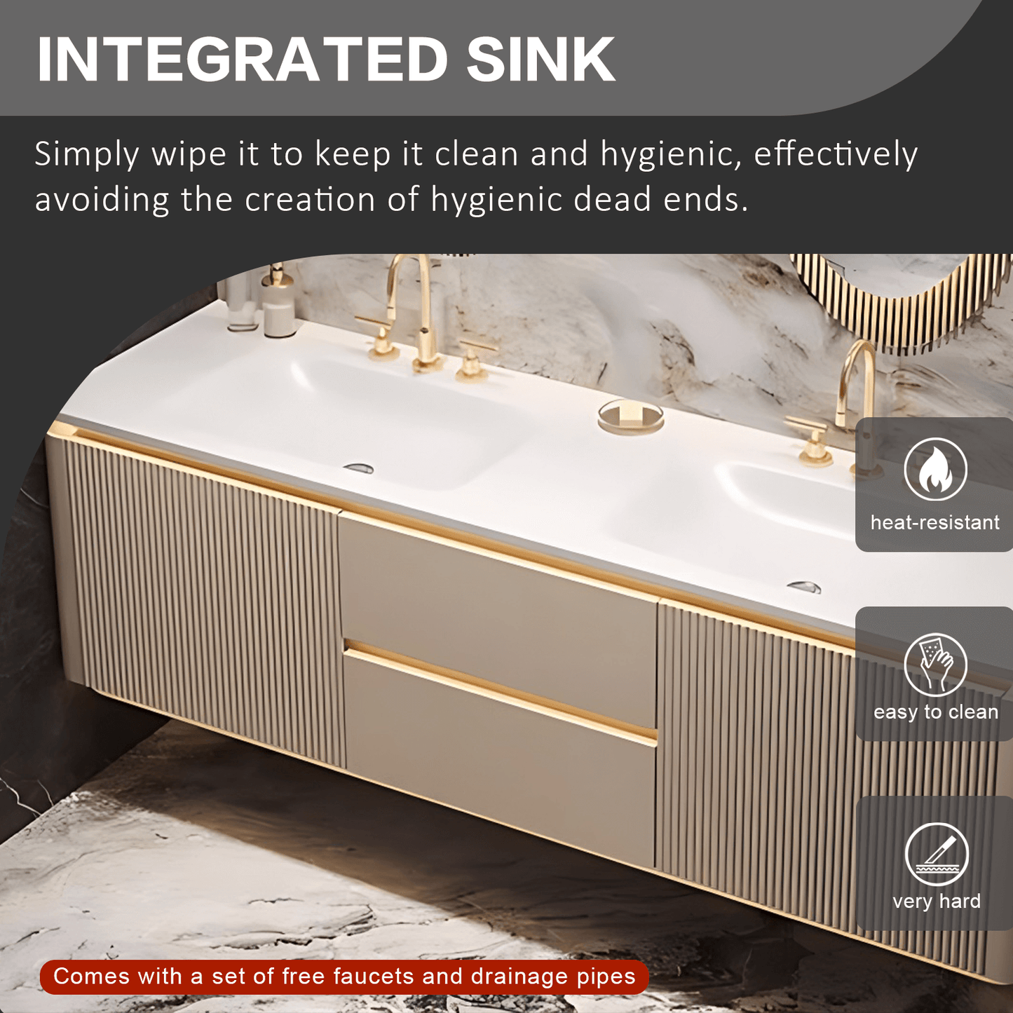 36"- 60" Luxury Bathroom Vanity with Single Sink & Lntelligent Defogging Mirror