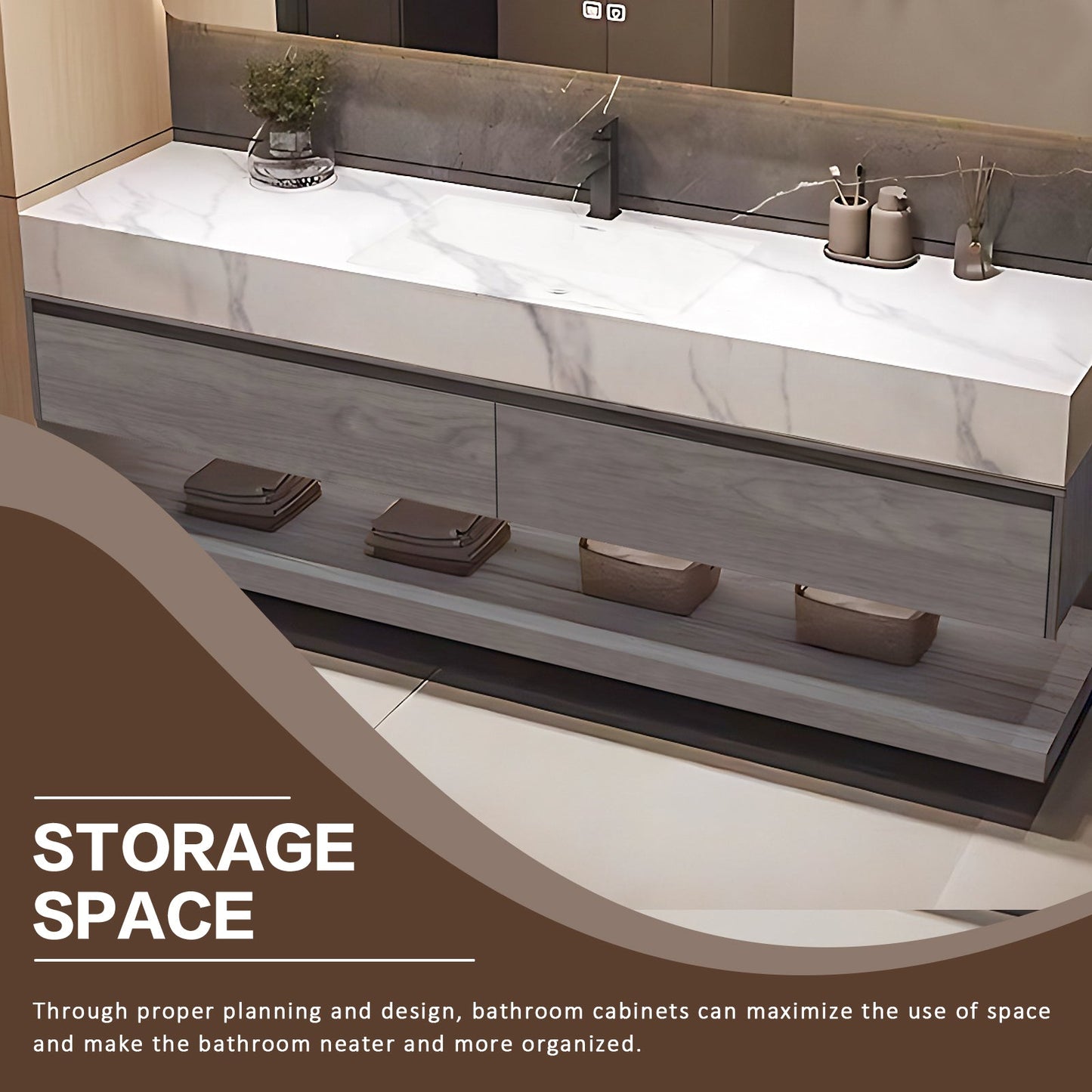 84‘’Solid Wood Bathroom Vanity Set with Integrated Sink and Smart Mirror