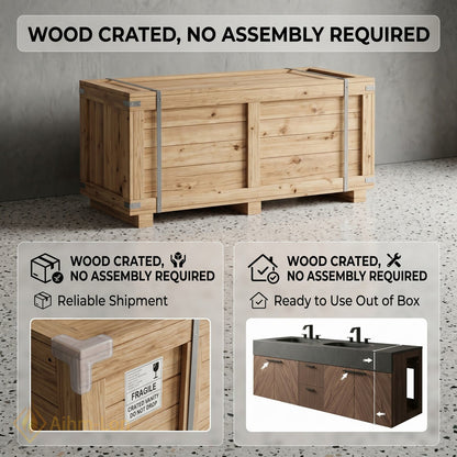60''-96'' Double Bathroom Vanity with Sink Walnut Finish Textured Slatted Center Panel