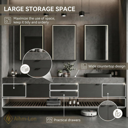 76''-96'' Double Bathroom Vanity with Sink Floating Vanity Dark Slate Finish Dual